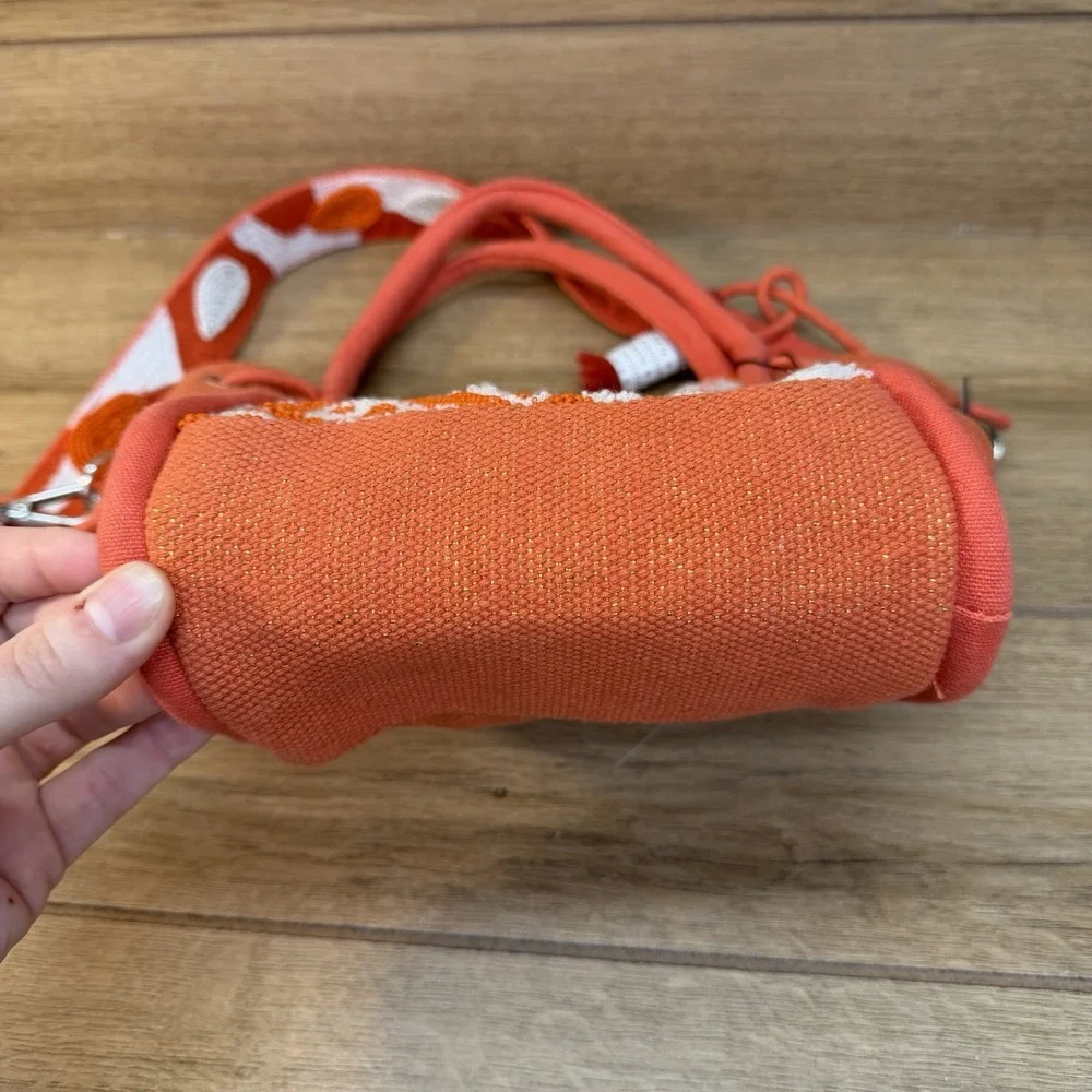 NWT‎ America & Beyond Canvas Beaded Mini Tote Crossbody Orange Gold Boho